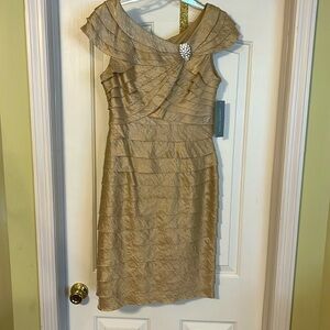London Times cocktail dress ,gold, size 10, fully lined, fancy, formal, NWT